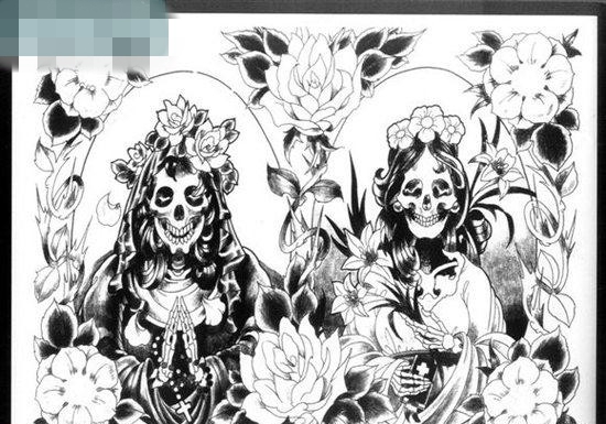 点击大图看下一张：一张很酷帅气的情侣死神纹身图案