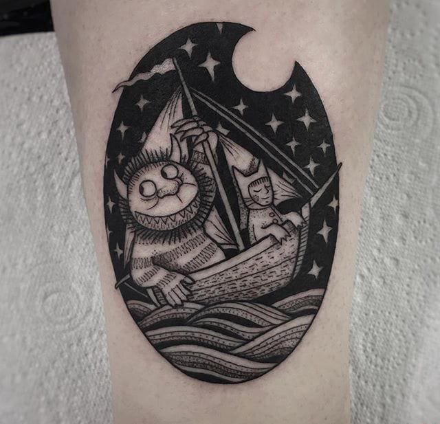 点击大图看下一张：黑色几何图形纹身动物点刺纹身图案