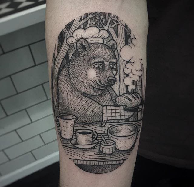 点击大图看下一张：黑色几何图形纹身动物点刺纹身图案