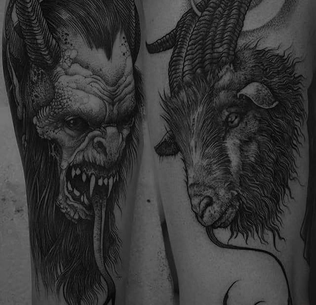 点击大图看下一张：邪恶的小恶魔纹身动物黑色死亡纹身图案