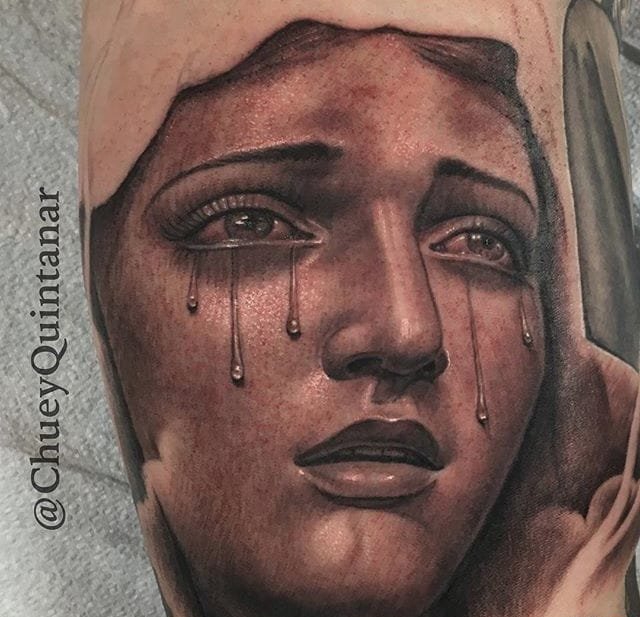 点击大图看下一张：黑灰色经典宗教图像纹身神话人物纹身图案