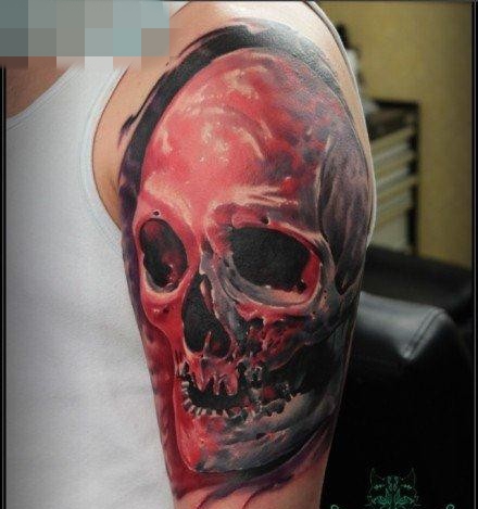 点击大图看下一张：手臂超漂亮的欧美彩色骷髅纹身图案