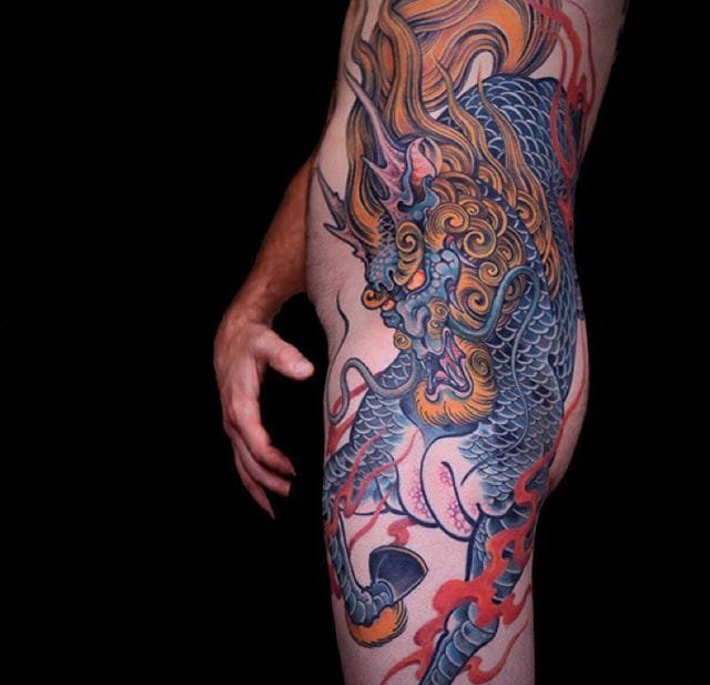 点击大图看下一张：日本彩色新传统传奇人物纹身动物图案纹身 by Yushi Tattoo