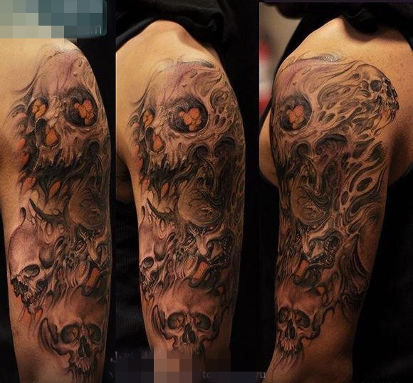 点击大图看下一张：男人手臂超酷的欧美骷髅纹身图案