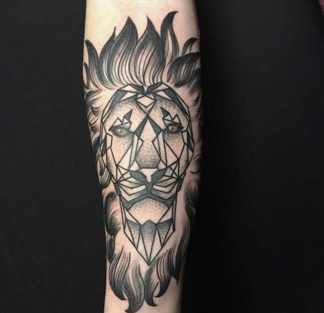 点击大图看下一张：手小臂上帅气的各种狮子纹身图案