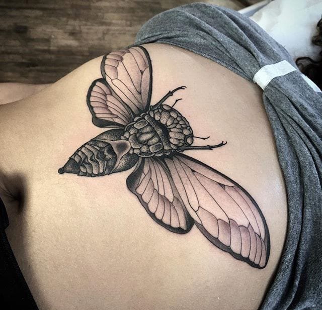 点击大图看下一张：黑色的水墨风格点刺纹身动物图案纹身