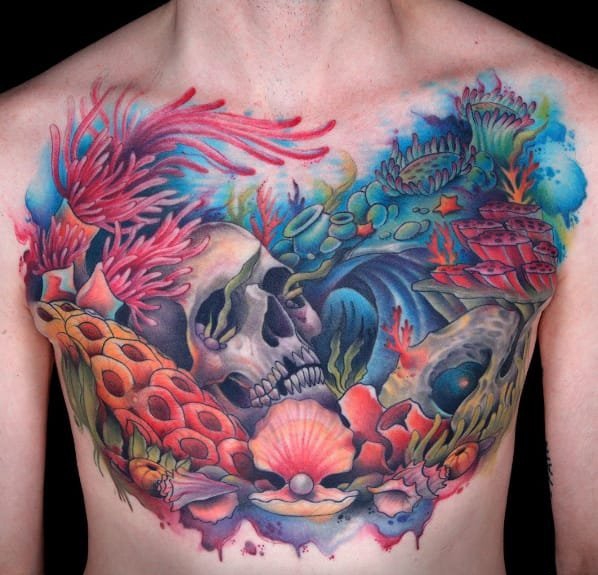 点击大图看下一张：彩色的时尚个性纹身水墨画纹身图案