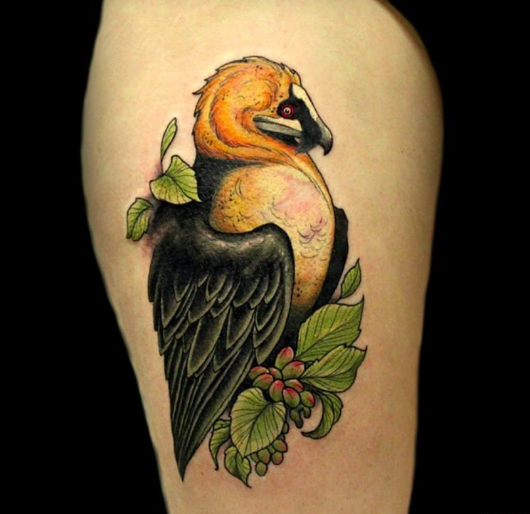 点击大图看下一张：彩色的水墨风格纹身动物鸟纹身图案