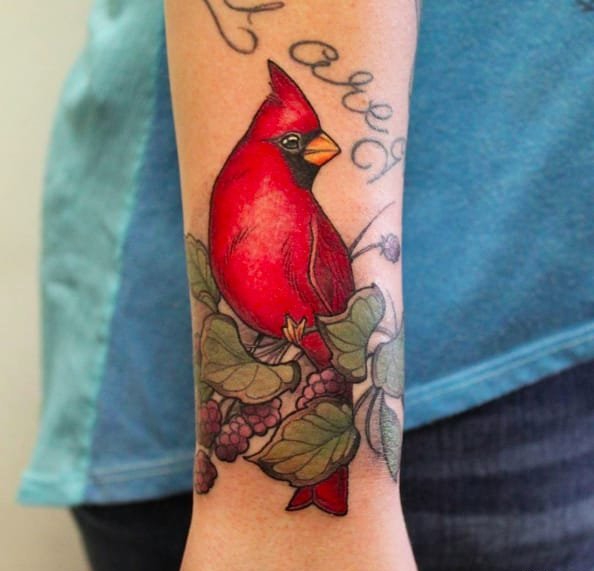 点击大图看下一张：彩色的水墨风格纹身动物鸟纹身图案