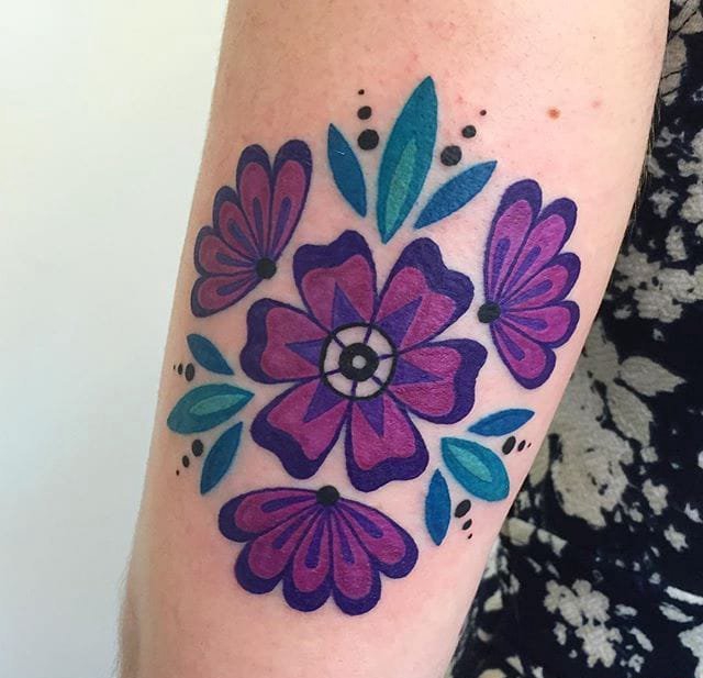 点击大图看下一张：富有色彩的绘画纹身动物和植物纹身图案