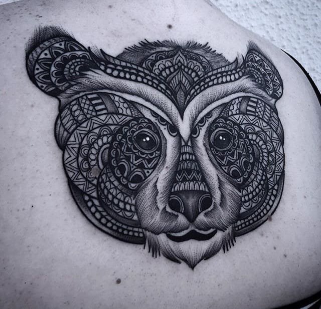 点击大图看下一张：黑色的手绘纹身几何纹身动物图案纹身