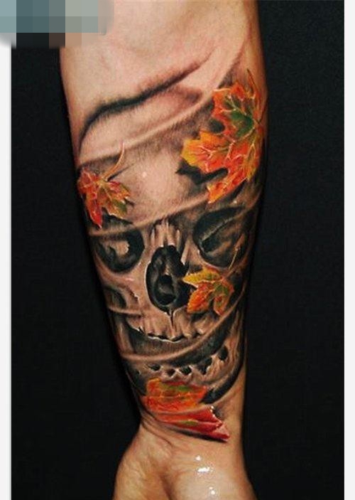 点击大图看下一张：男人手臂时尚经典的欧美骷髅纹身图案