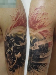 手臂超酷经典的欧美写实骷髅纹身图案