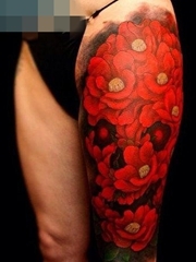 腿部潮流经典的罂粟花骷髅纹身图案
