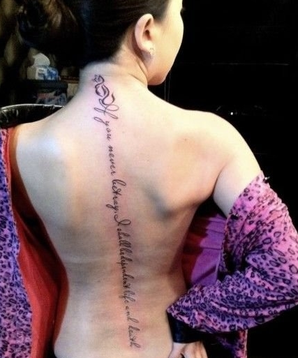 点击大图看下一张：女性背部脊椎时尚字母纹身图