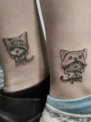 适合闺蜜和情侣的脚腕卡通猫纹身刺青