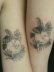 适合情侣的一款手臂植物猫咪纹身图案