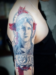 女生手臂欧美美女头像纹身图案