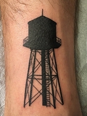 黑色的小腿图腾纹身水塔的建筑物纹身图片