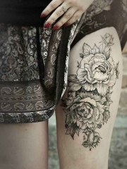 富丽堂皇，大腿牡丹花创意纹身图案