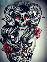 一张另类很酷的美女骷髅纹身图案