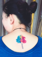女性背部彩色星座图腾纹身刺青