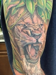 大臂膀上威武的雄狮纹身图案欣赏