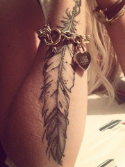 女性手臂唯美漂亮的羽毛纹身图案