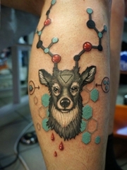 小腿上的个性风格鹿头纹身纹身图片