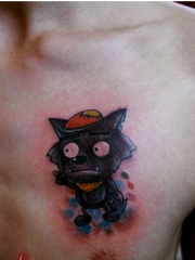 男士胸部彩绘可爱的卡通灰太狼纹身图案