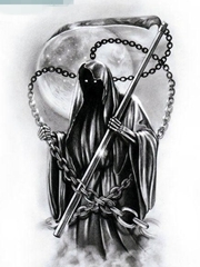 一张很酷经典的黑灰死神纹身图案