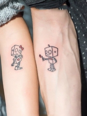 浓浓的爱意表白，手臂情侣机器人纹身图案