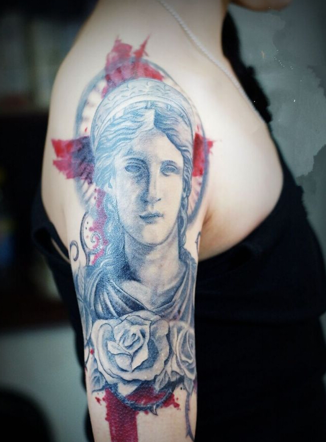 点击大图看下一张：女生手臂欧美美女头像纹身图案