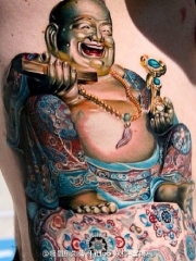 腰部彩绘的弥勒佛纹身图案