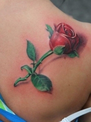 美女后背潮流经典的3d玫瑰花彩绘纹身图案
