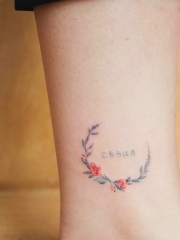 裸脚上的小清新唯美植物日文纹身图案