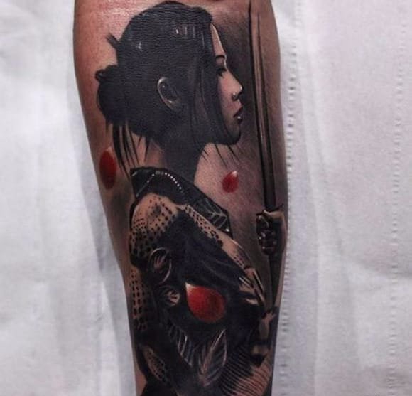 点击大图看下一张：15款水彩纹身日本艺伎纹身人物名妓纹身图案