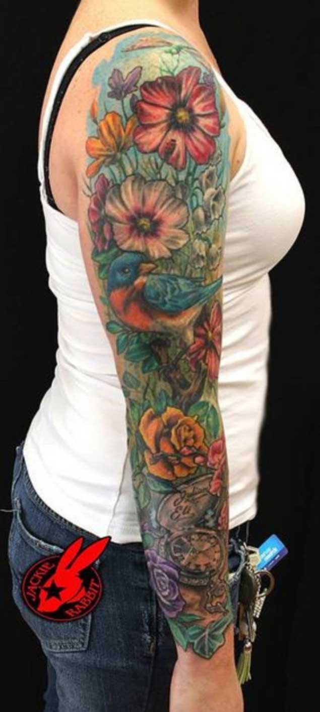 点击大图看下一张：多款美女漂亮的花臂纹身图案欣赏