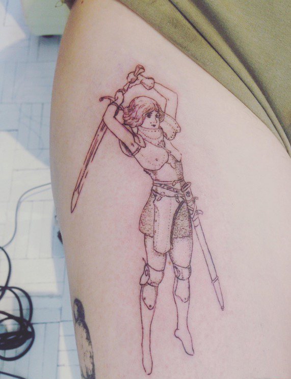 点击大图看下一张：简单个性线条纹身人物勇敢的小王子纹身图案