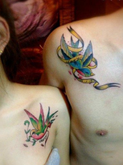 可爱完美的情侣小燕子纹身图片