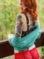 欧美美女玫瑰花臂纹身图案