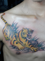男士胸口下山虎纹身图案
