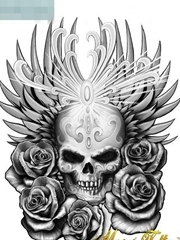 一张帅气的骷髅与玫瑰花纹身图案