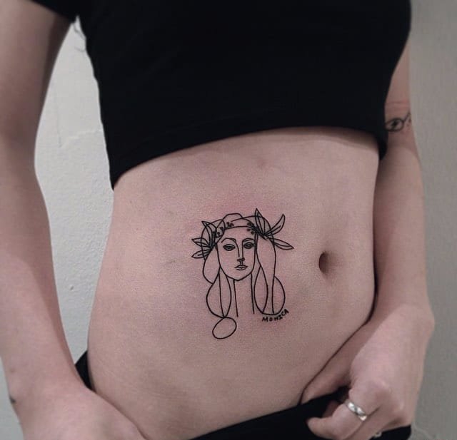 点击大图看下一张：彩色女神纹身小清新风格简单个性线条纹身图案