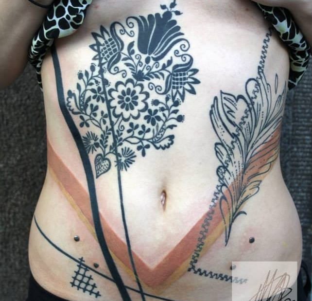 点击大图看下一张:女性精致彩绘纹身几何纹身和小清新植物纹身图案