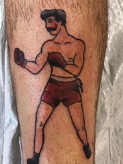 小腿上彩色纹身传统拳击男人纹身图片