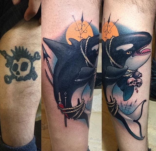 点击大图看下一张：10款可爱的动物纹身鲸鱼卡通纹身小图案