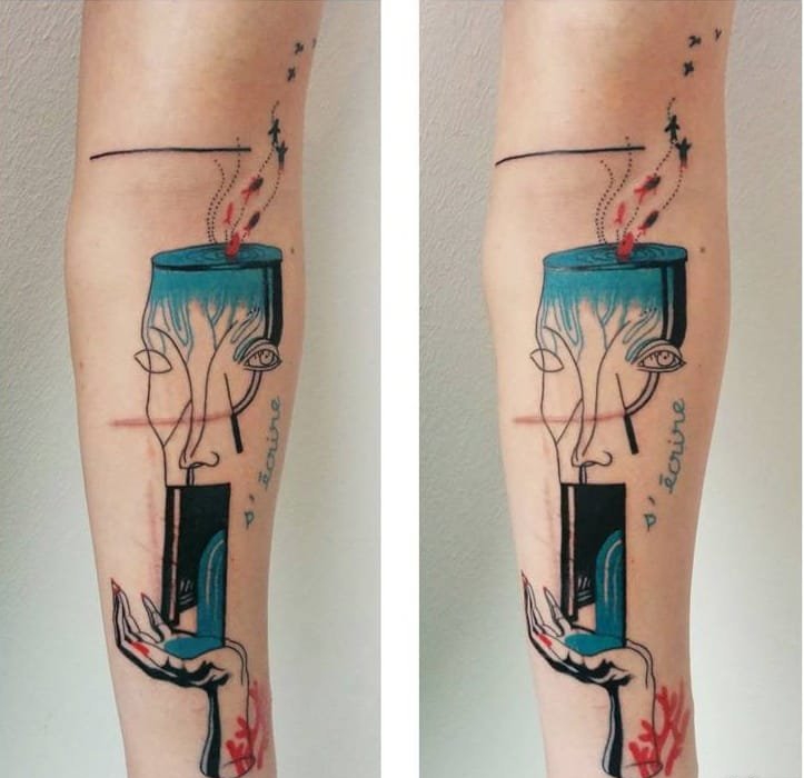 点击大图看下一张：黑色抽象线条纹身水彩纹身的故事涂鸦纹身图案