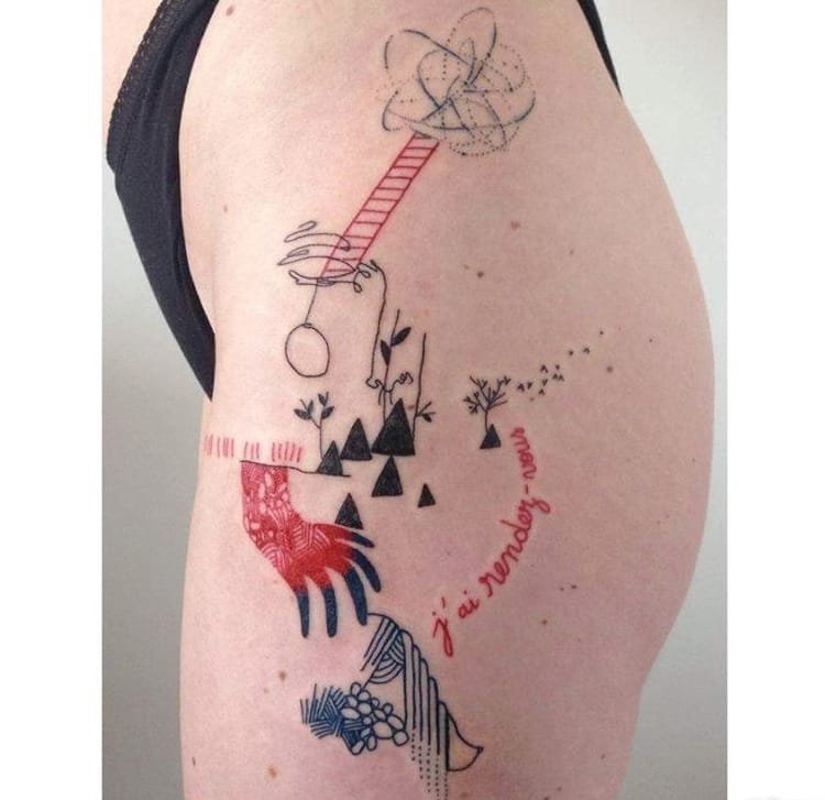 点击大图看下一张：黑色抽象线条纹身水彩纹身的故事涂鸦纹身图案