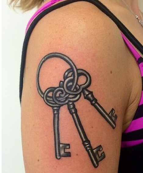 点击大图看下一张：女性手臂一串钥匙纹身图案